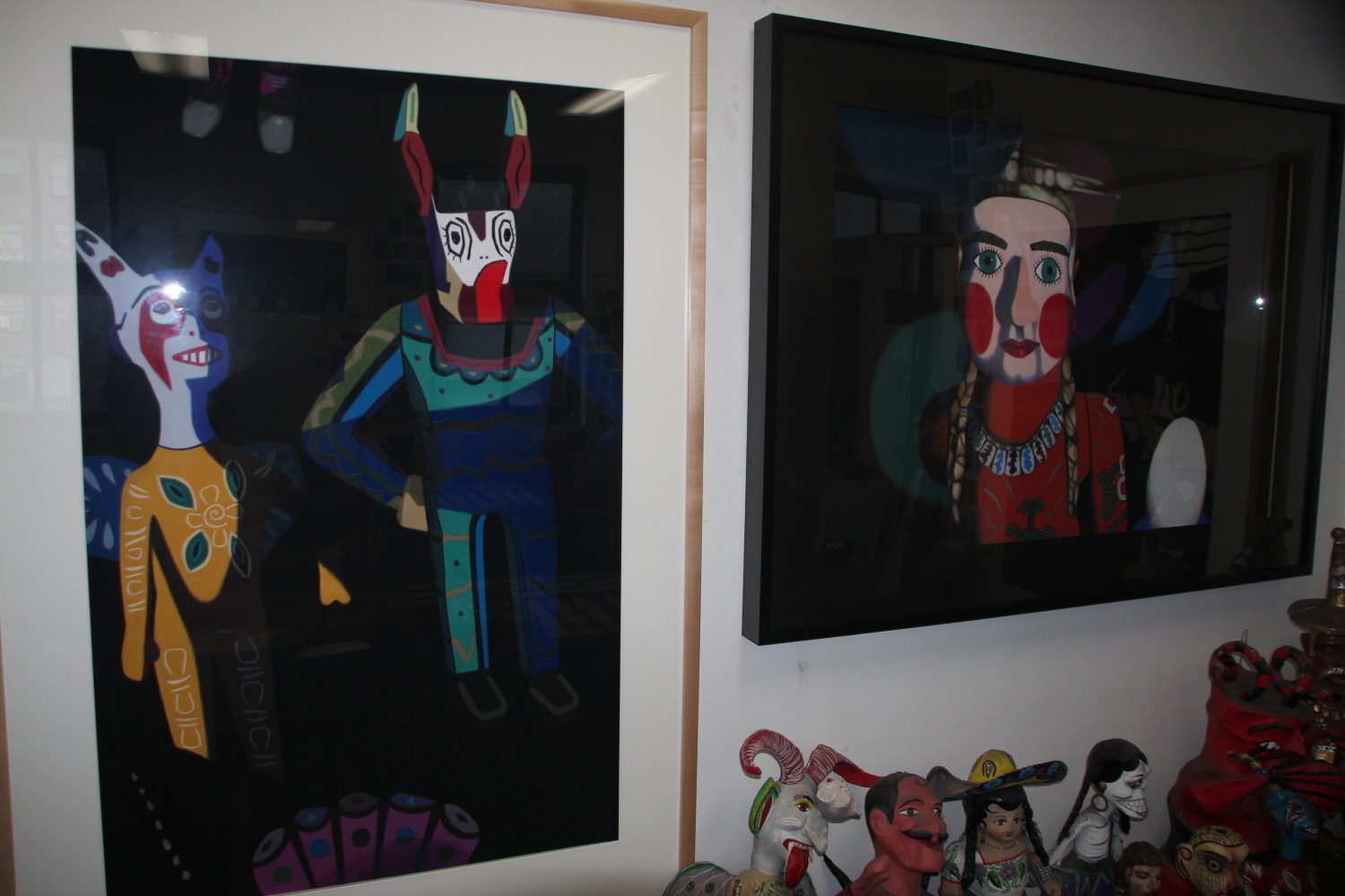 "Quartet" (left) and "Epiphany," soft pastel on sandpaper