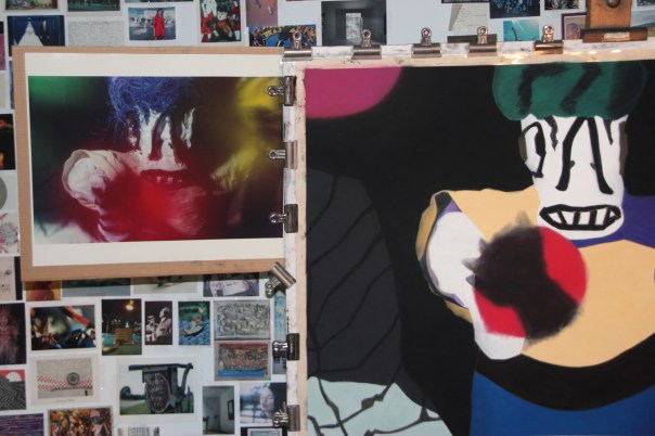 Photograph, left, and work in progress