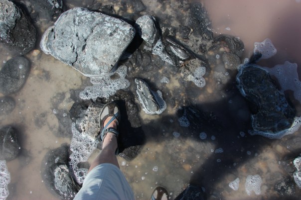 Walking on Spiral Jetty in the Great Salt Lake