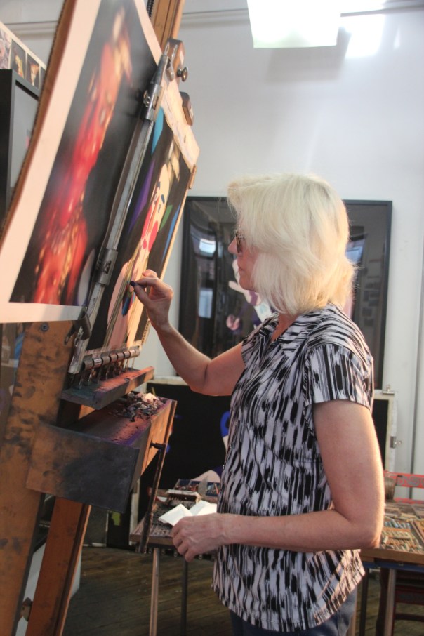 At work on a pastel painting