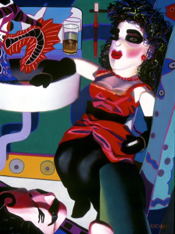 "Scene Thirteen: Bathroom," 26" x 20", soft pastel on sandpaper