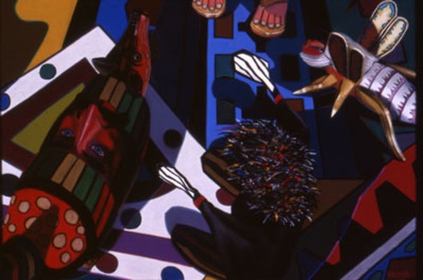 "Scene Twenty-One: Living Room," 20" x 26," soft pastel on sandpaper, 2006 (see feet at top)