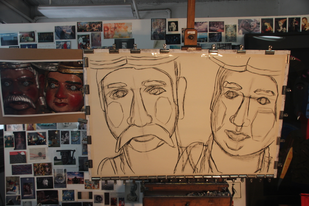 Initial charcoal sketch on sandpaper