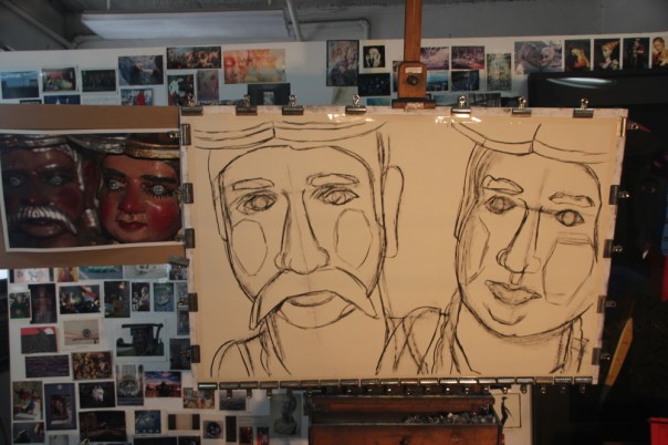 Initial charcoal sketch on sandpaper