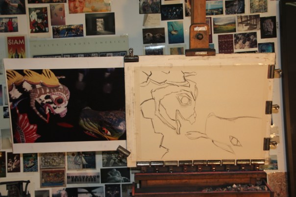 Initial charcoal sketch on sandpaper