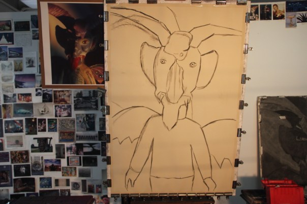 Preliminary charcoal sketch on sandpaper