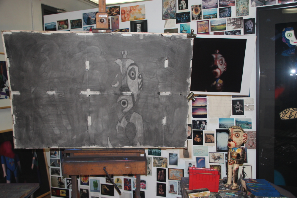 Preliminary charcoal sketch