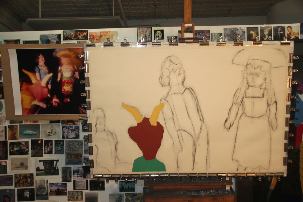 Start of "Conundrum," soft pastel on sandpaper, 38" x 58"