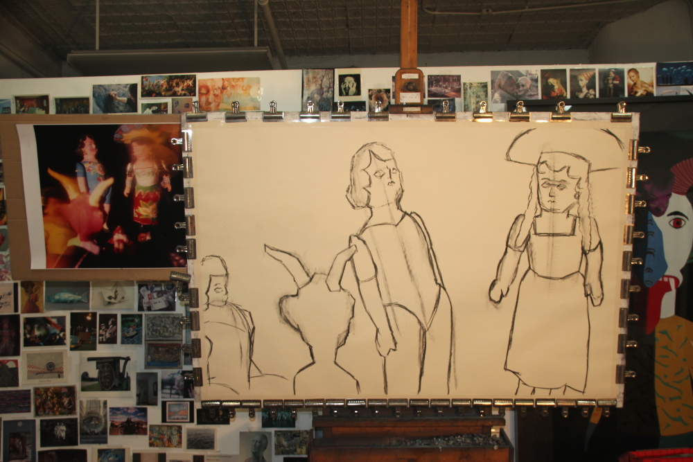 Rough charcoal drawing on sandpaper