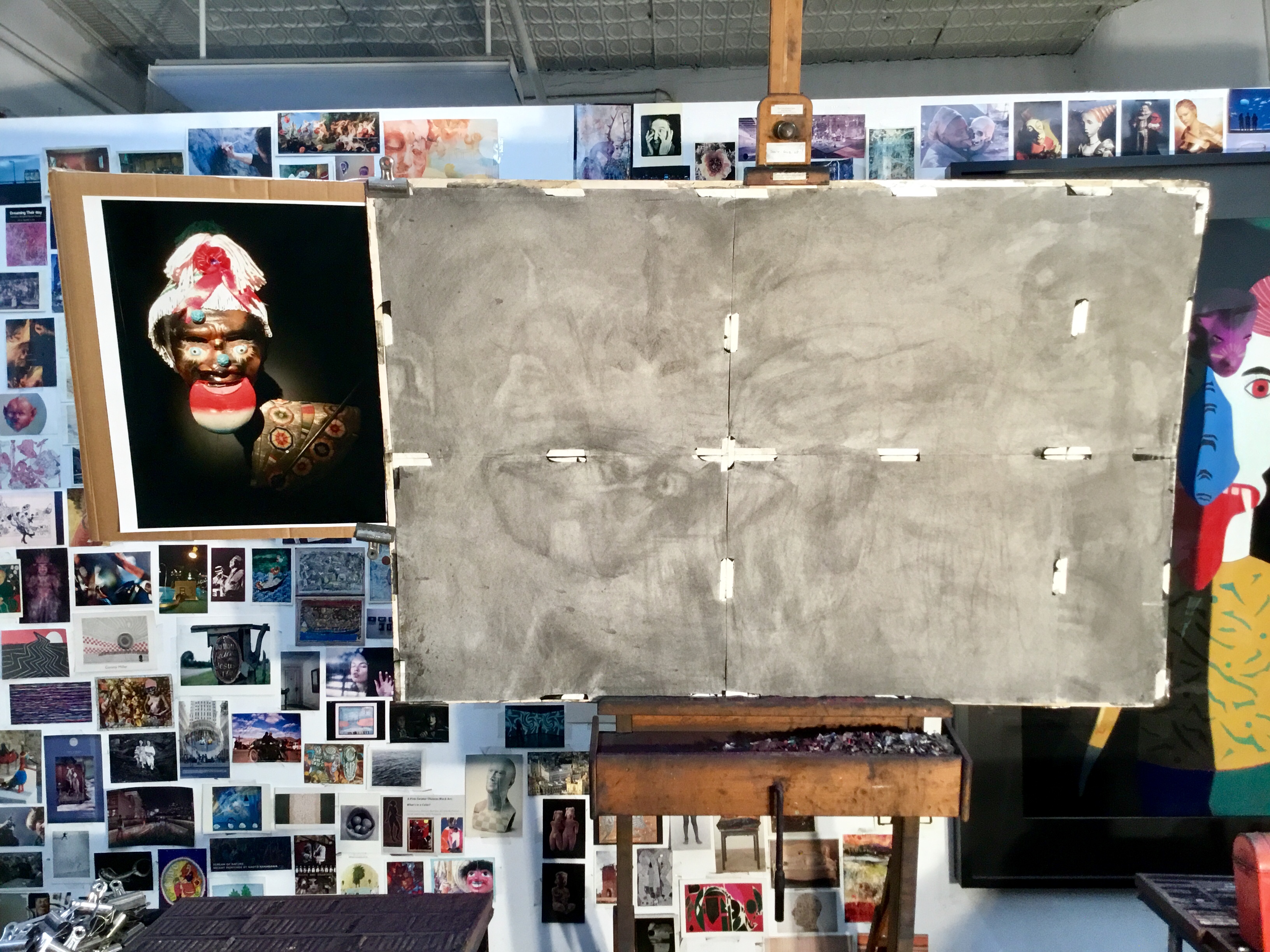 Preliminary charcoal sketch in progress.