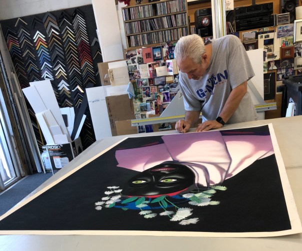 “Poseur,” Soft Pastel on Sandpaper, 58” x 38” at the framer