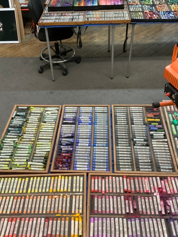 Henri Roche pastels: nine trays (four at the top, five on the bottom).