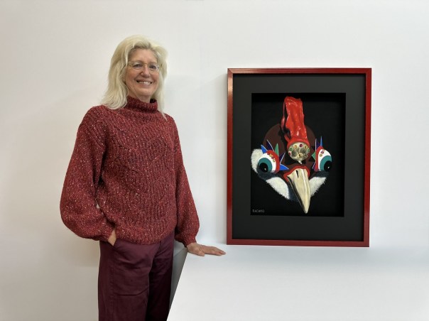 With “Harbinger,” soft pastel on sandpaper, 35” x 28.5” framed