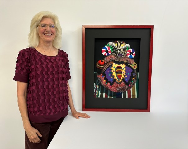 With “Showman,” soft pastel on sandpaper, 35” x 28.5” framed